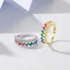 Emerald Cut Rainbow Cubic Zirconia Layer Ring