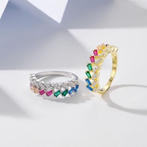 Emerald Cut Rainbow Cubic Zirconia Layer Ring