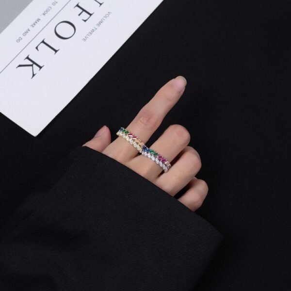 Emerald Cut Rainbow Cubic Zirconia Layer Ring