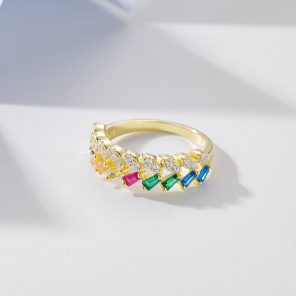 Emerald Cut Rainbow Cubic Zirconia Layer Ring