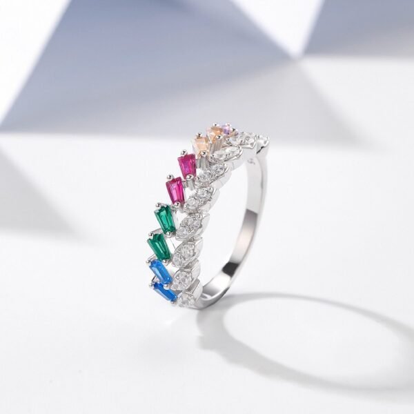Emerald Cut Rainbow Cubic Zirconia Layer Ring