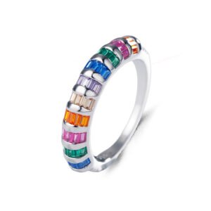 Emerald Cut Rainbow Cubic Zirconia Ornament Ring