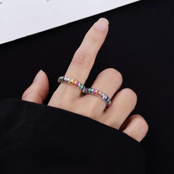 Emerald Cut Rainbow Cubic Zirconia Ornament Ring