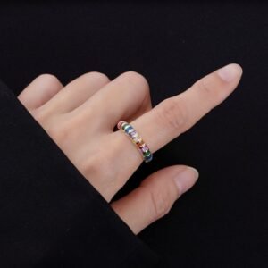 Emerald Cut Rainbow Cubic Zirconia Ornament Ring