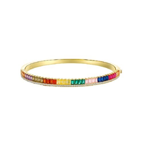 Emerald Cut Rainbow Cubic Zirconia Pave Bracelet