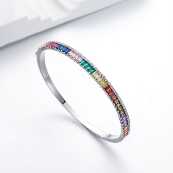 Emerald Cut Rainbow Cubic Zirconia Pave Bracelet