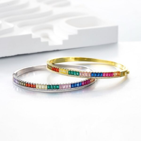 Emerald Cut Rainbow Cubic Zirconia Pave Bracelet