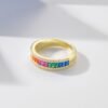 Emerald Cut Rainbow Cubic Zirconia Pave Channel Ring