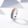 Emerald Cut Rainbow Cubic Zirconia Pave Channel Ring