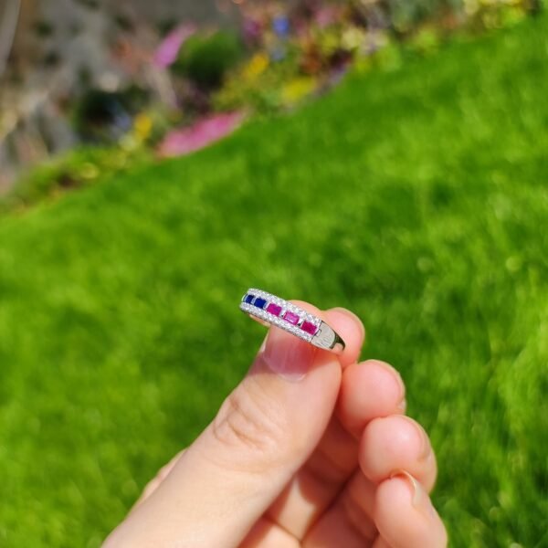 Emerald Cut Rainbow Cubic Zirconia Pave Ring