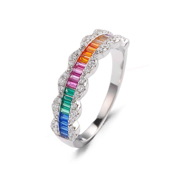 Emerald Cut Rainbow Cubic Zirconia Statement Ring
