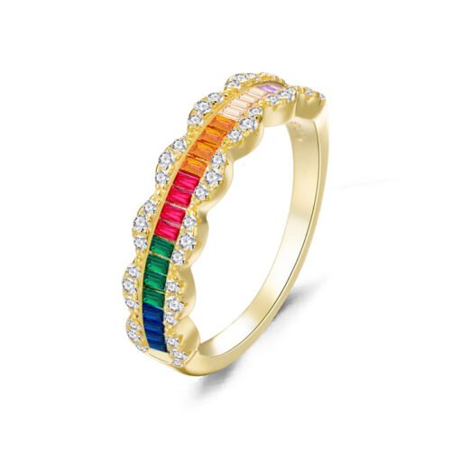 Emerald Cut Rainbow Cubic Zirconia Statement Ring