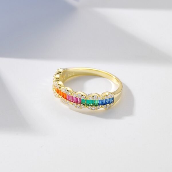 Emerald Cut Rainbow Cubic Zirconia Statement Ring