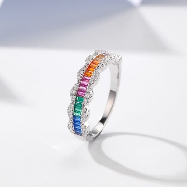 Emerald Cut Rainbow Cubic Zirconia Statement Ring