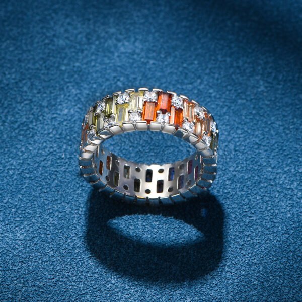 Emerald Cut Rainbow Cubic Zirconia Thick Band