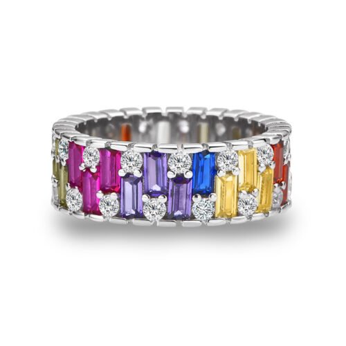 Emerald Cut Rainbow Cubic Zirconia Thick Band