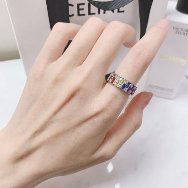Emerald Cut Rainbow Cubic Zirconia Thick Band
