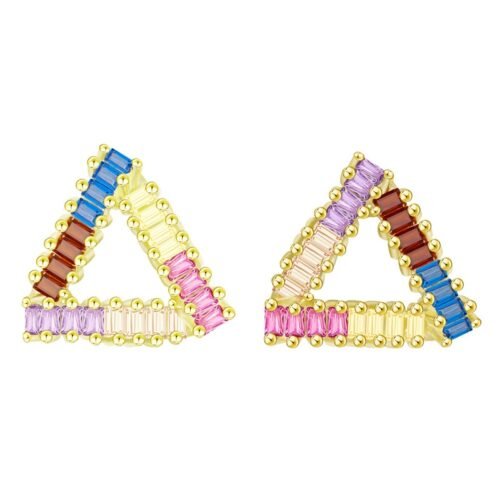 Emerald Cut Rainbow Cubic Zirconia Triangle Earrings