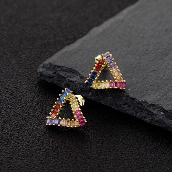 Emerald Cut Rainbow Cubic Zirconia Triangle Earrings