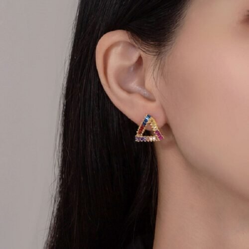 Emerald Cut Rainbow Cubic Zirconia Triangle Earrings