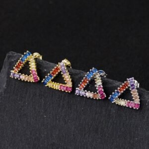 Emerald Cut Rainbow Cubic Zirconia Triangle Earrings