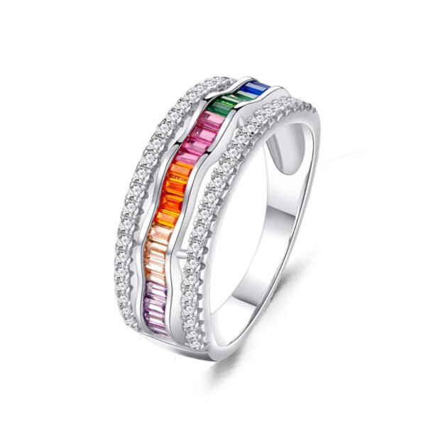 Emerald Cut Rainbow Cubic Zirconia Twist Ring