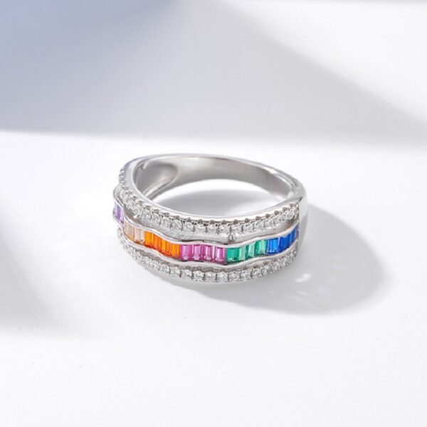 Emerald Cut Rainbow Cubic Zirconia Twist Ring