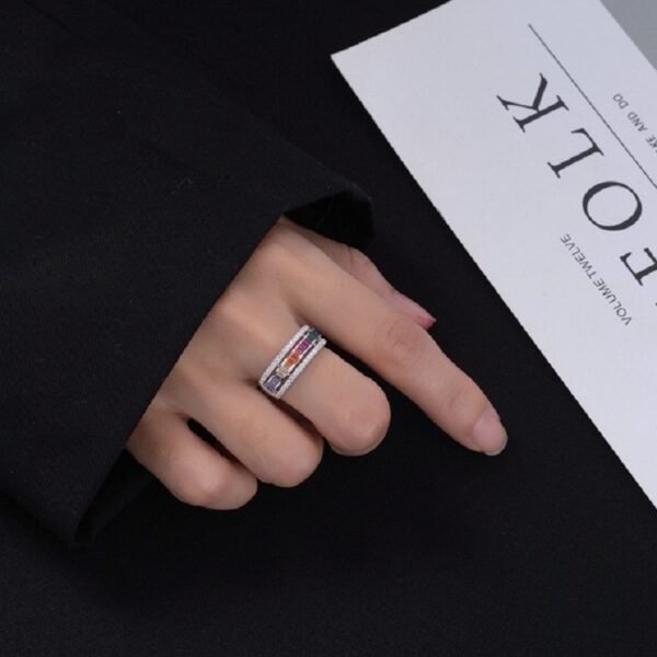 Emerald Cut Rainbow Cubic Zirconia Twist Ring