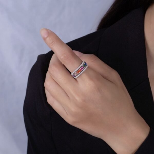 Emerald Cut Rainbow Cubic Zirconia Twist Ring