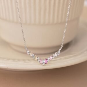 Emerald Cut Rainbow Cubic Zirconia V Link Necklace