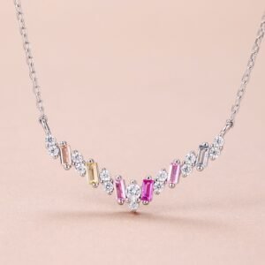 Emerald Cut Rainbow Cubic Zirconia V Link Necklace