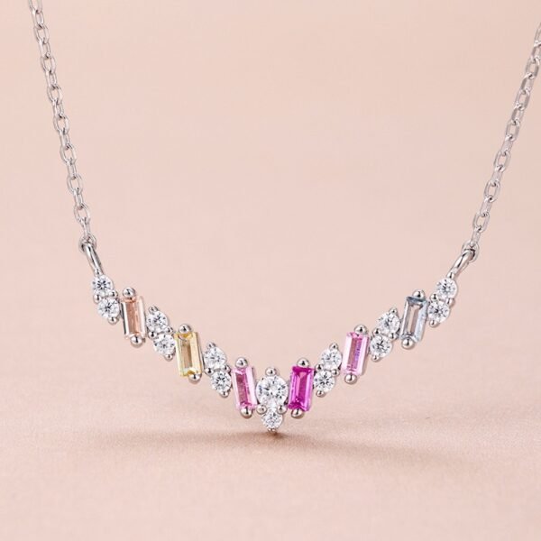 Emerald Cut Rainbow Cubic Zirconia V Link Necklace
