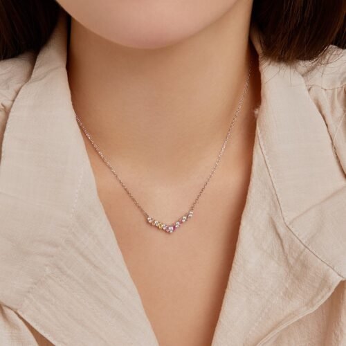 Emerald Cut Rainbow Cubic Zirconia V Link Necklace