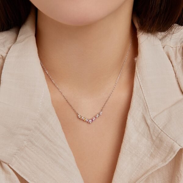 Emerald Cut Rainbow Cubic Zirconia V Link Necklace