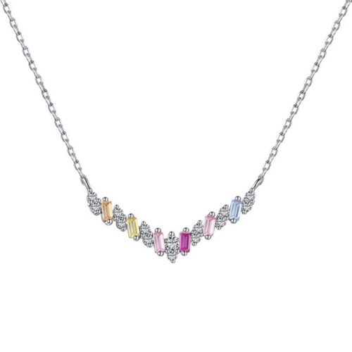 Emerald Cut Rainbow Cubic Zirconia V Link Necklace