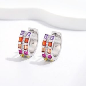 Emerald Cut Round Rainbow Layer Hoop Earrings