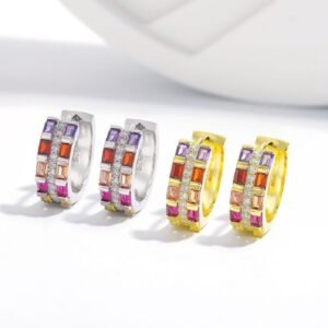 Emerald Cut Round Rainbow Layer Hoop Earrings