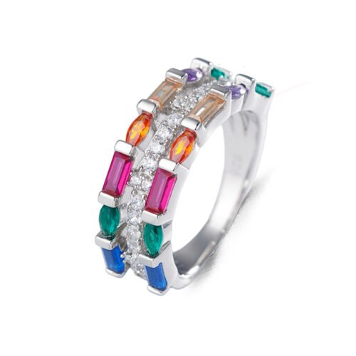 Emerald and Marquise Cut Rainbow Layer Ring