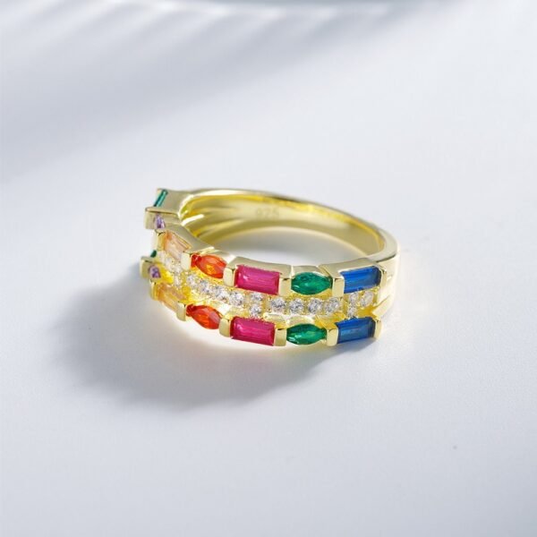Emerald and Marquise Cut Rainbow Layer Ring