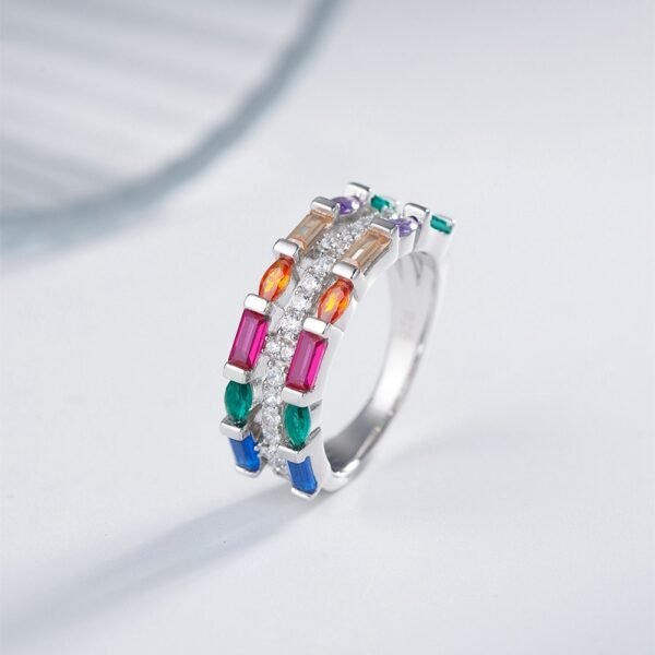 Emerald and Marquise Cut Rainbow Layer Ring