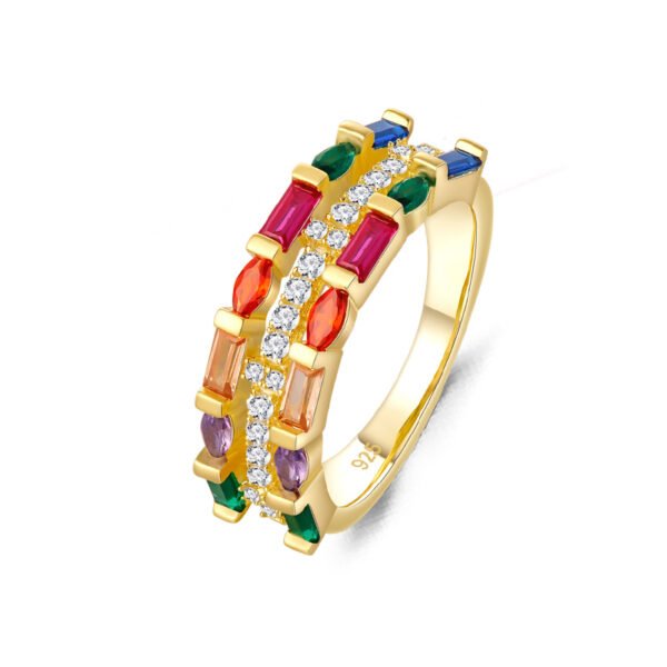 Emerald and Marquise Cut Rainbow Layer Ring