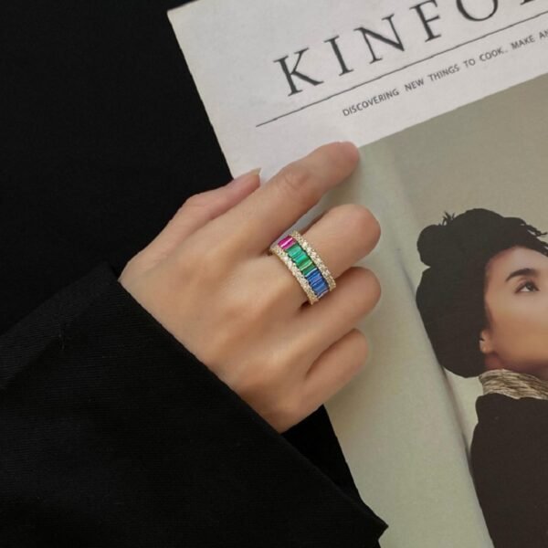 Extended Emerald Cut Rainbow Cubic Zirconia Band