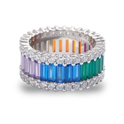 Extended Emerald Cut Rainbow Cubic Zirconia Band