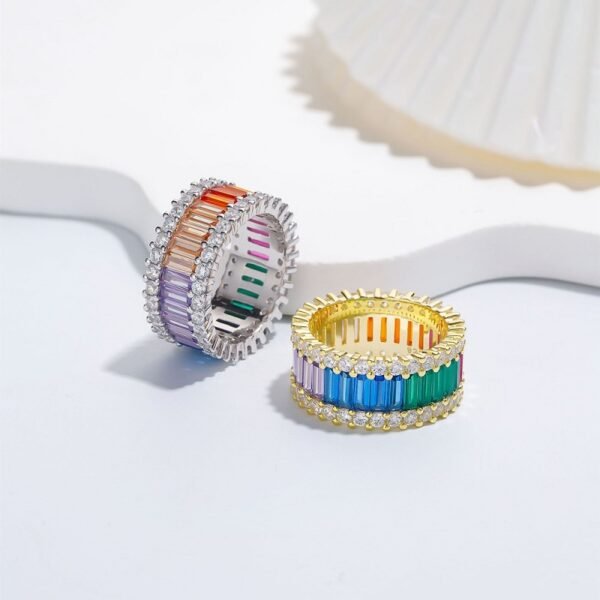 Extended Emerald Cut Rainbow Cubic Zirconia Band