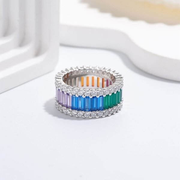 Extended Emerald Cut Rainbow Cubic Zirconia Band