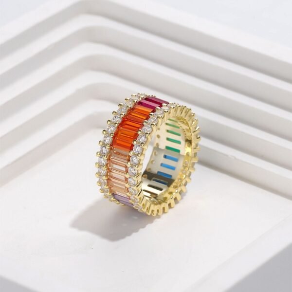 Extended Emerald Cut Rainbow Cubic Zirconia Band