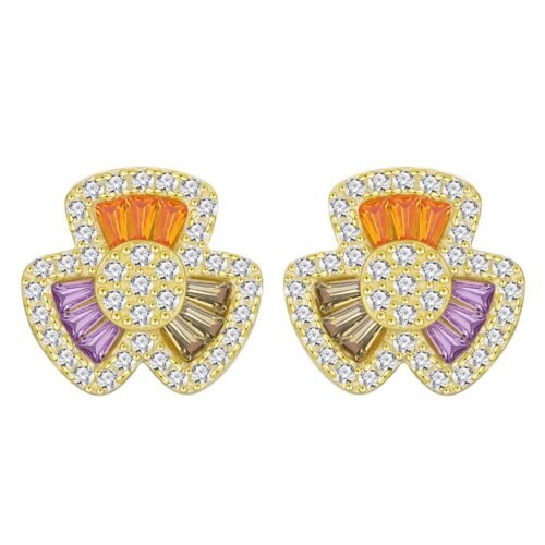 Fan Blade Rainbow Cubic Zirconia Drop Earrings