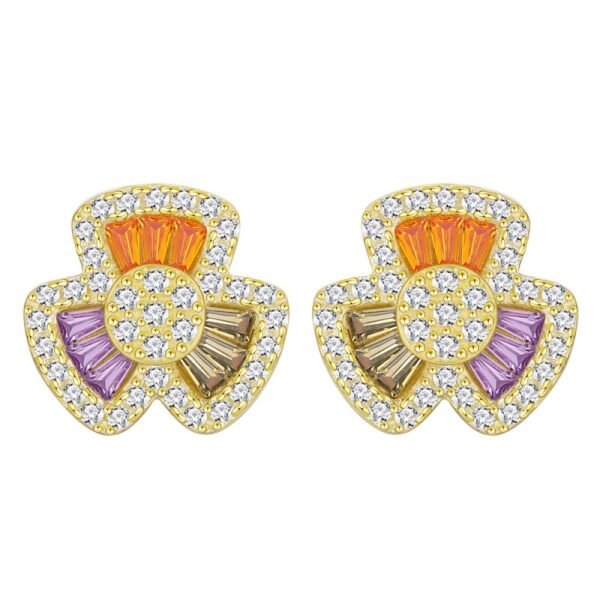 Fan Blade Rainbow Cubic Zirconia Drop Earrings