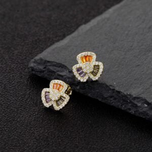 Fan Blade Rainbow Cubic Zirconia Drop Earrings