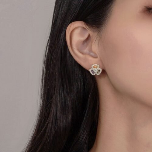 Fan Blade Rainbow Cubic Zirconia Drop Earrings